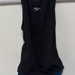 Ina Black and Bright Blue Athletic One-Piece